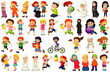© GraphicsRF - Children doing different activities cartoon character set on white background