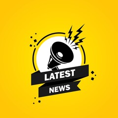 Poster - Megaphone with Latest news speech bubble banner. Loudspeaker. Label for business, marketing and advertising. Vector on isolated background. EPS 10