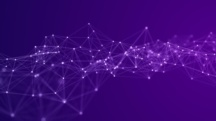 Network connection structure. Abstract wave background with moving dots and lines. Futuristic illustration. Digital technology design. 3d rendering.