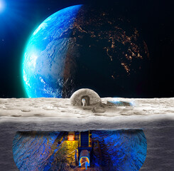 lunar base, spatial outpost. first settlement on the moon. space missions. living modules for the co