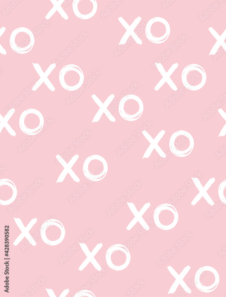 Simple Geometric Vector Print with White Handwritten XO on Pastel Pink ...