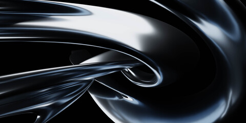 Poster - Abstract blue light black coloured organic round curve geometric shape 3d render illustration