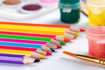 Wall Mural - School Art Supplies on a White Table