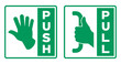 Push and pull to open door signs. Vector on transparent background