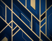 Blue And Gold Abstract Geometric Design Patterns. Luxury Lines Background. Vector Illustration