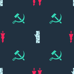 Wall Mural - Set Christmas tree, Birch and Hammer and sickle USSR on seamless pattern. Vector