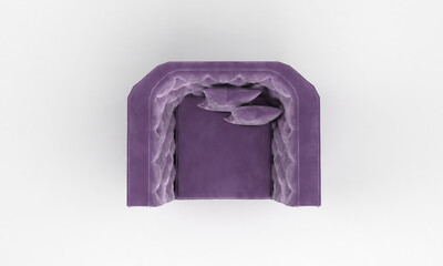 Sticker - Top view of a 3D rendered modern purple armchair on a white background