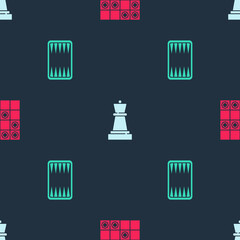 Wall Mural - Set Board game of checkers, Chess and Backgammon board on seamless pattern. Vector