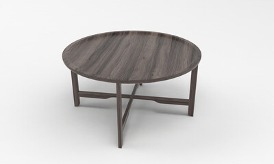 3D rendering of a modern round wooden coffee table isolated on a white background