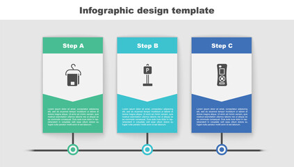 Sticker - Set Towel on hanger, Parking and Remote control. Business infographic template. Vector