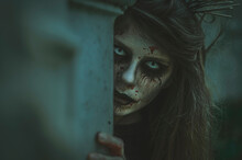 Girl With Horror Halloween Makeup