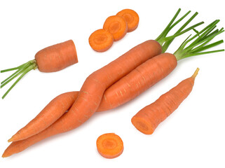 Isolated carrots. Heap of fresh carrots with stems isolated on white background