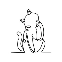 Wall Mural - Continuous One Line Drawing Bad Meow Cat Kitten Tilt Head Showing Middle Finger Sign Vector Illustration - Vector