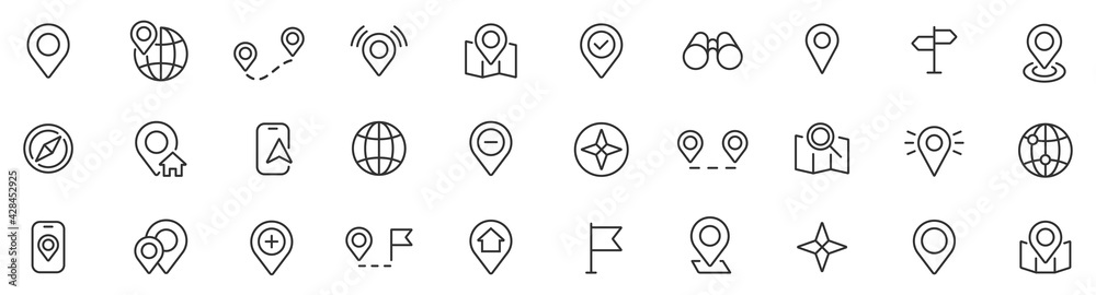 Location icons set. Navigation icons. Map pointer icons. Location symbols. Vector illustration - obrazy, fototapety, plakaty 