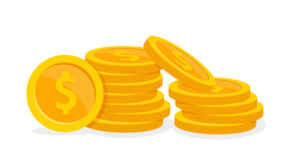 Wall Mural - Coins stack. Gold coins icon flat. Stacked golden coins. Vector illustration.