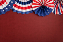 4th Of July Holiday Banner Design. USA Theme Paper Fans. Independence, Memorial Day Pinwheels