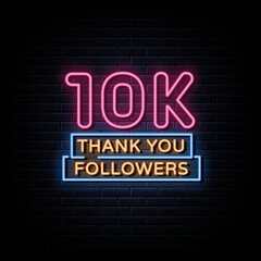 Wall Mural - Thank You 100K Followers Neon Signs Style Text Vector