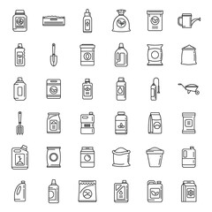 Sticker - Bio fertilizer icons set, outline style