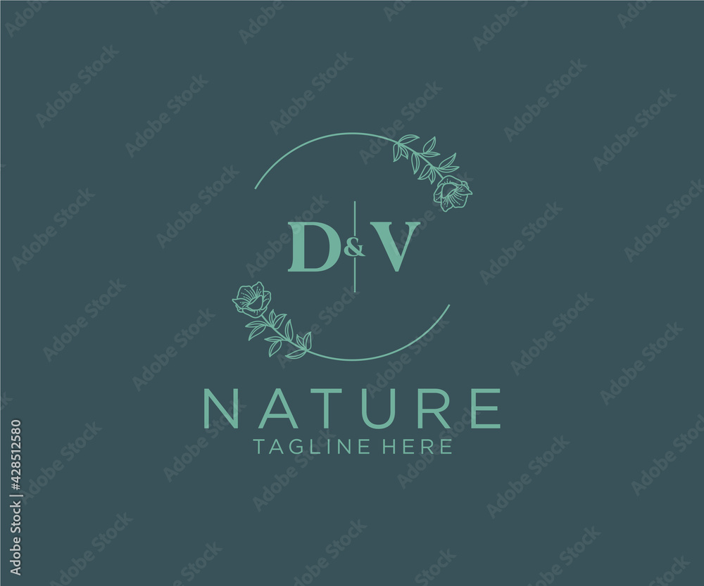 initial DV letters Botanical feminine logo template floral, editable ...