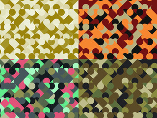 Wall Mural - Camouflage set, military geometric seamless fashion trend pattern fabric textures, abstract background. Vector illustration. Design for web and mobile app.