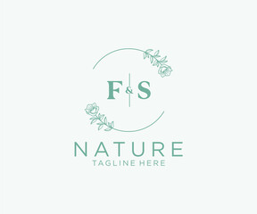 initial FS letters Botanical feminine logo template floral, editable premade monoline logo suitable, Luxury feminine wedding branding, corporate.