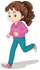 Sticker - Girl doing running exercise cartoon character isolated