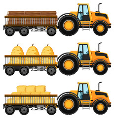 Wall Mural - Set of tow truck carrying hay isolated background