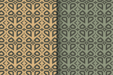 Wall Mural - set of Seamless pattern with abstract of butterfly on dark green background. Contemporary composition. Boho wall decor. Mid century art print. Trendy texture for print, textile, packaging.