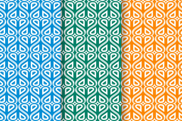 Poster - Set of Abstract seamless hand drawn patterns with hearts on vibrant background. Three color selected are blue, green, and orange. Can used for advertising banner, brochure and valentine cards