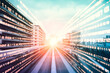 © InfiniteFlow - Digital data flow on road with motion blur to create vision of fast speed transfer . Concept of future digital transformation , disruptive innovation and agile business methodology .