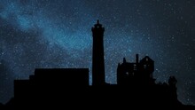 Alcatraz: Cellhouse, Lighthouse And Warden's House By Night With Stars And Milky Way In Background
