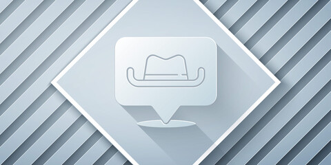 Poster - Paper cut Location cowboy icon isolated on grey background. Paper art style. Vector