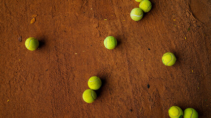 Poster - Top view of lots of vibrant tennis balls on the tennis court