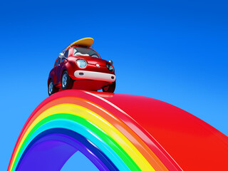 Wall Mural - car surfing riding on a rainbow