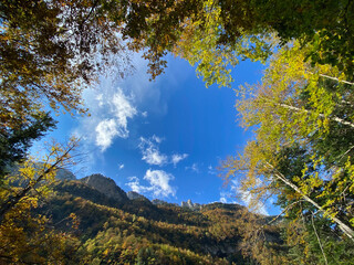 Wall Mural - views of mountains, forests, waterfalls and natural pools in the Ordesa y Monte Perdido National Park, located in the Aragonese Pyrenees. in the province of Huesca, Spain