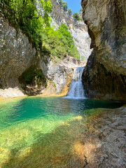 Wall Mural - beautiful views of the Escuain Gorges with natural pools and very beautiful waterfalls, in the Aragonese Pyrenees. Huesca, Spain