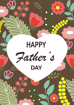 Cute vintage floral cards. Heart shape with flowers and leaves. Beautiful greeting card for Father's day.