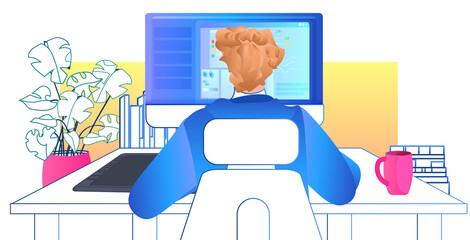 Poster - businessman analyzing financial charts and graphs statistics data on monitor stock market concept portrait