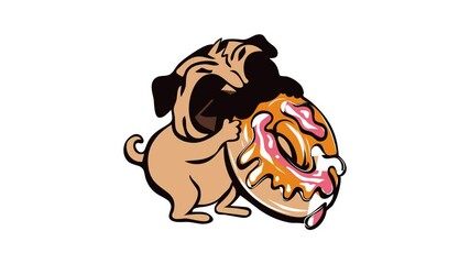 Sticker - Pug eat donut icon animation