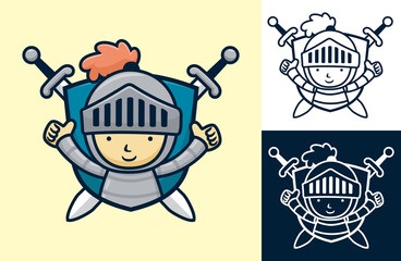 Wall Mural - Little knight shield with twin sword. Vector cartoon illustration in flat icon style