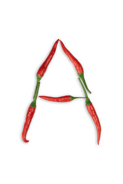 Font made of hot red chili pepper isolated on white - letter A