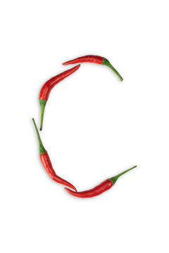 Font made of hot red chili pepper isolated on white - letter C