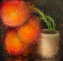 Large Still Life Floral Painting, Oil Style Abstract Orange Flowers In A Pot, Printable Wall Art, Digital File Download