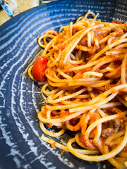 Wall Mural - delicious home made bolognese pasta with fresh vegetables