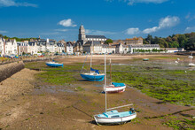 Sailboats At Low Tide On The Beach Of Saint-Malo, Brittany, France