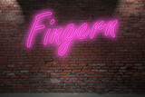 Fototapeta Młodzieżowe - Neon Finger Fuck (in german Fingern) lettering on Brick Wall at night