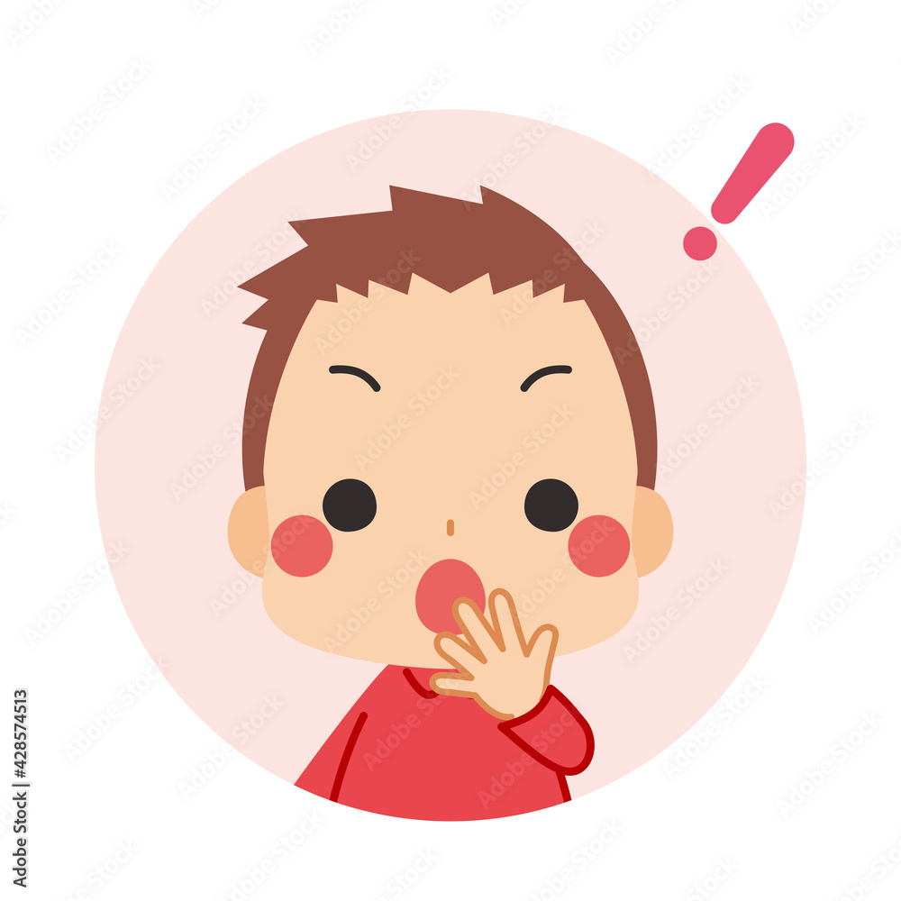 何かに気が付いて大きな口を開けて驚いている可愛い小さな男の子のイラスト アイコン 白背景 Fototapety Sowy