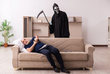 Wall Mural - Devil visting old dying man at home