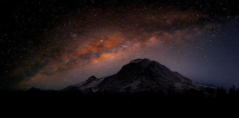 Wall Mural - Landscape with Milky Way. Night sky with stars on the mountain
