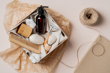 Wall Mural - eco-friendly spa beauty products for personal care in cardboard box. flat lay, top view.